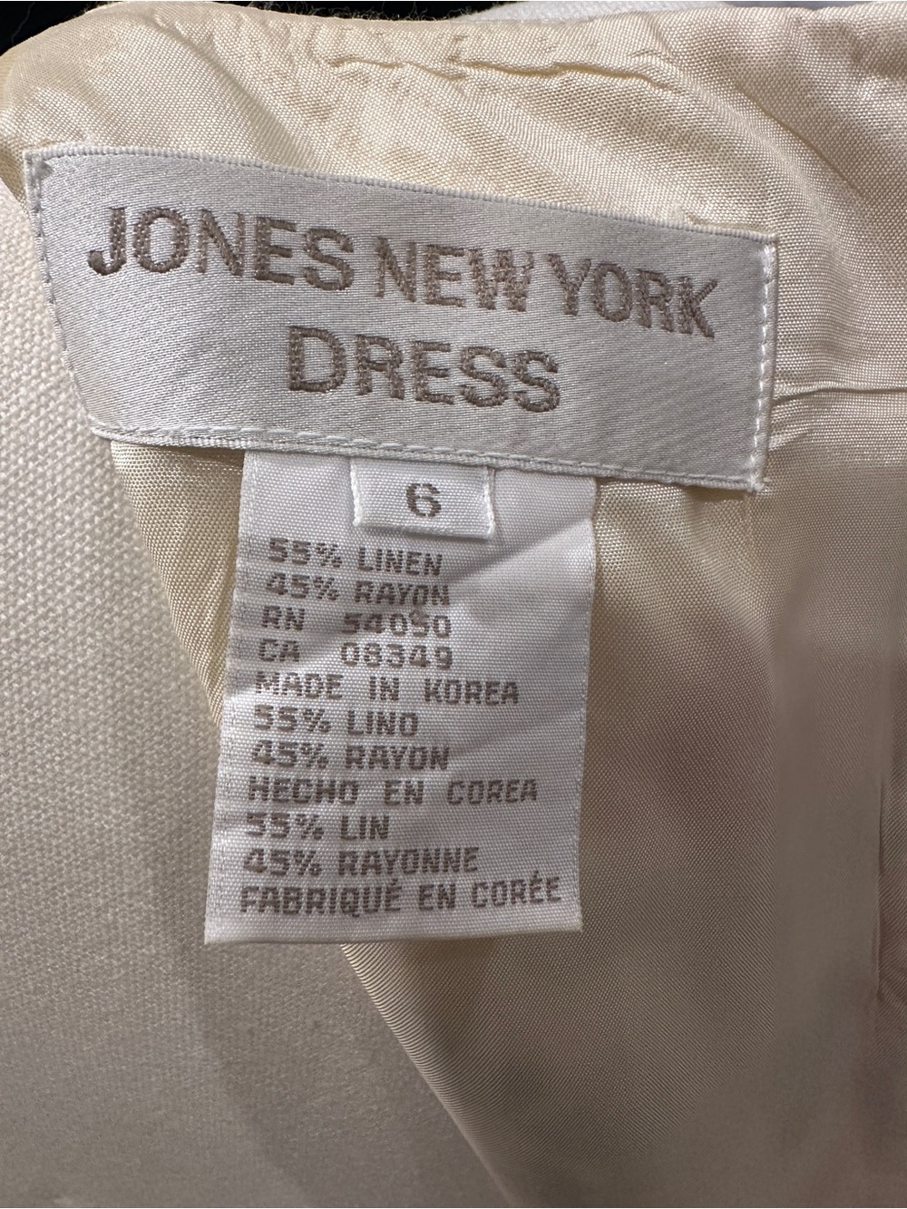 Jones New York Size 6 Off-White Ivory Floral Linen Rayon Sheath Dress - Picture 8 of 9